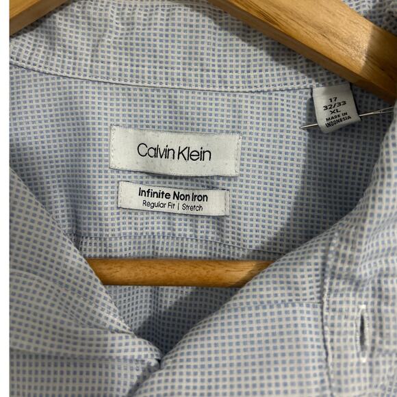 Calvin Klein Men's Button Up Long Sleeve Regular Fit 17.5" 32/33 XL Blue White - Picture 3 of 3